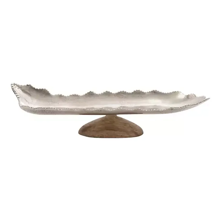 Wood and Metal Scalloped Rim Tray