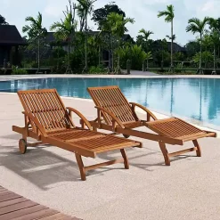 Wood 2-pc. Outdoor Lounge Chair with Leg Rest Set