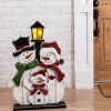 Wooden LED Light Post Snowman Family