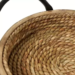 Woven Jute and Black Wood Trays, Set of 2