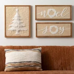 Woven Noel & Joy Christmas Wall Plaques, Set of 2