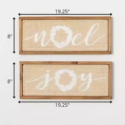 Woven Noel & Joy Christmas Wall Plaques, Set of 2