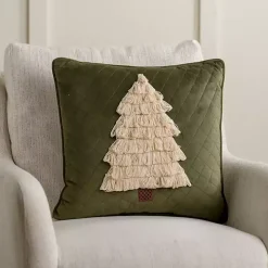 Yarn Fringe Christmas Tree Pillow