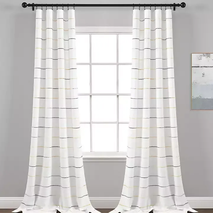 Yellow and Gray Stripe Curtain Panel Set, 95 in.