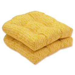 Yellow Herringbone Outdoor Seat Cushions, Set of 2