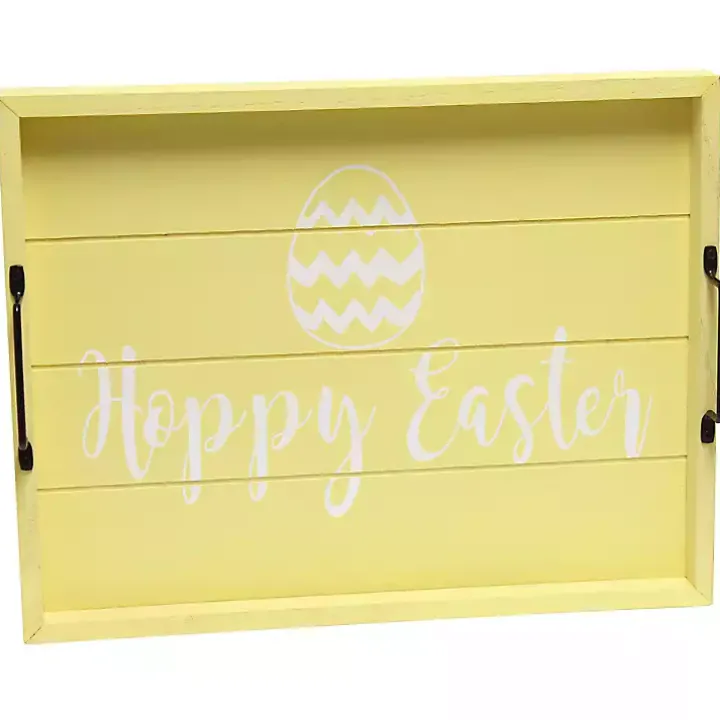 Yellow Hoppy Easter Wood Tray