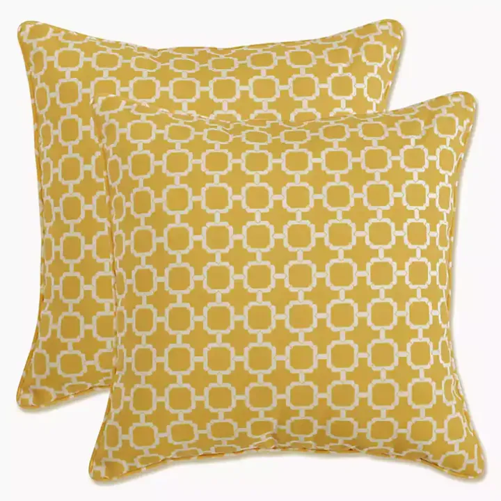 Yellow Pattern Outdoor Pillows, Set of 2
