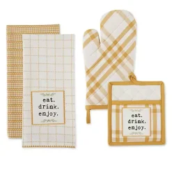 Yellow Plaid Eat Drink Enjoy 4-pc. Dish Towel Set