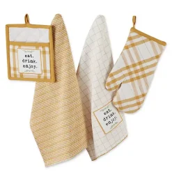 Yellow Plaid Eat Drink Enjoy 4-pc. Dish Towel Set