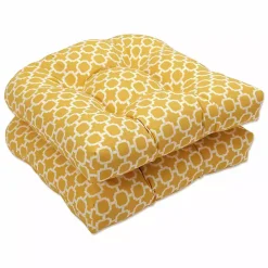 Yellow Tufted Outdoor Seat Cushions, Set of 2
