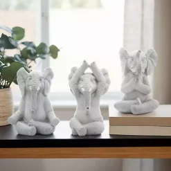 Yoga Elephant Statues, Set of 3